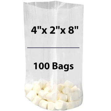LDPE Clear Gusseted Poly Bags 2 mil 4" X 2" X 8" 100 Bags